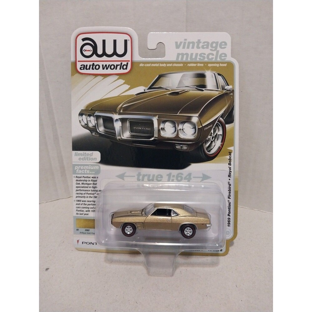 Auto World Vintage Muscle 1969 Pontiac Firebird Royal Bobcat Antique Gold 1:64
